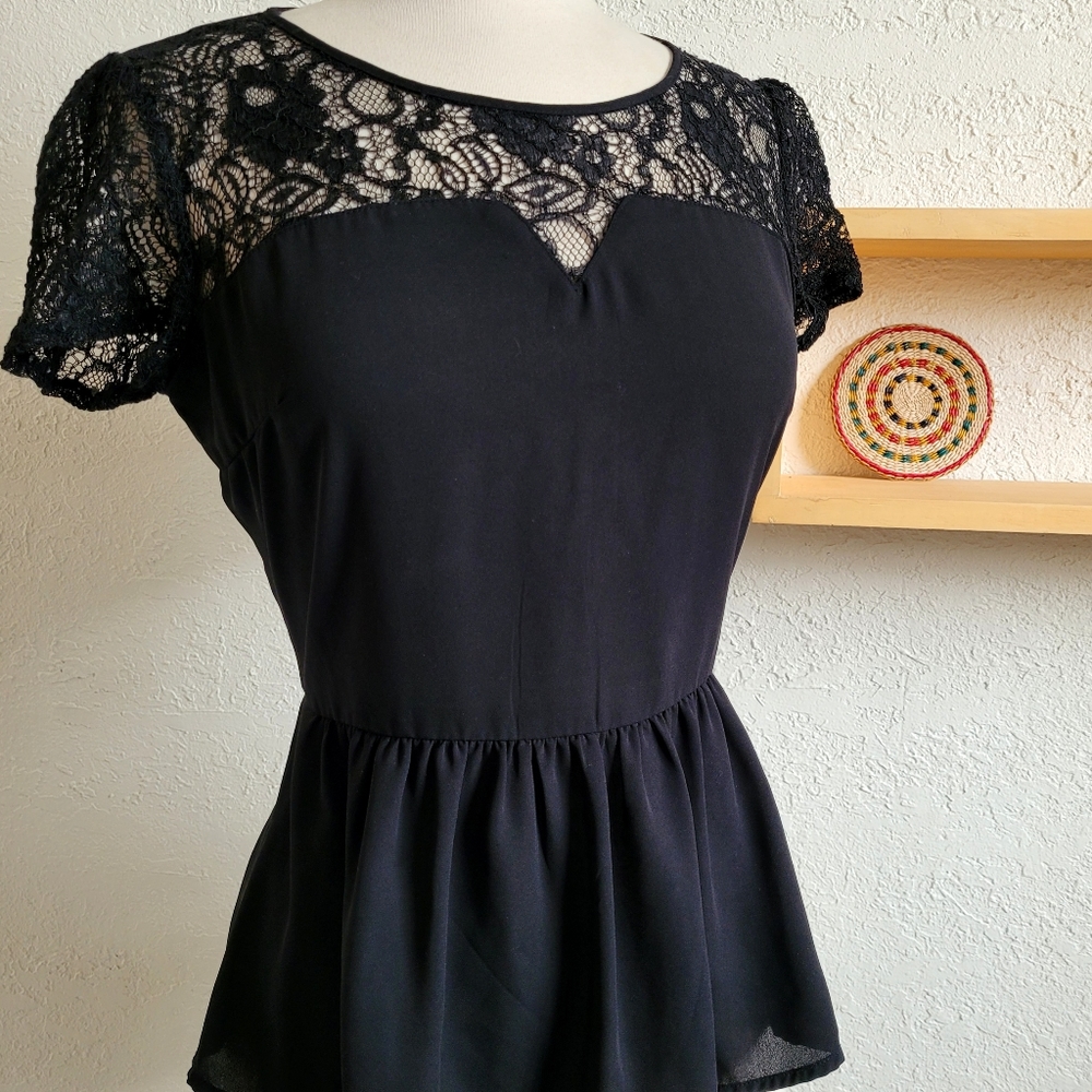 Forever 21 Black Lace Peplum Blouse